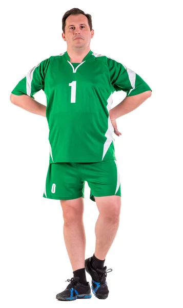 Volwassen man gekleed in groene sportkleding poseren — Stockfoto