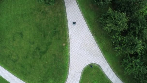 Homme marchant dans le parc avec smartphone 