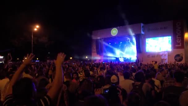 Multitud de fans animando en el festival al aire libre en vivo — Vídeos de Stock