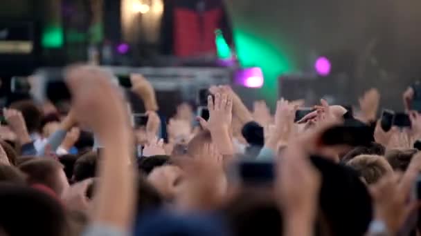 Multidão de fãs aplaudindo no festival ao ar livre — Vídeo de Stock