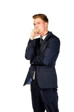 Beyaz izole düşünceli genç işadamı