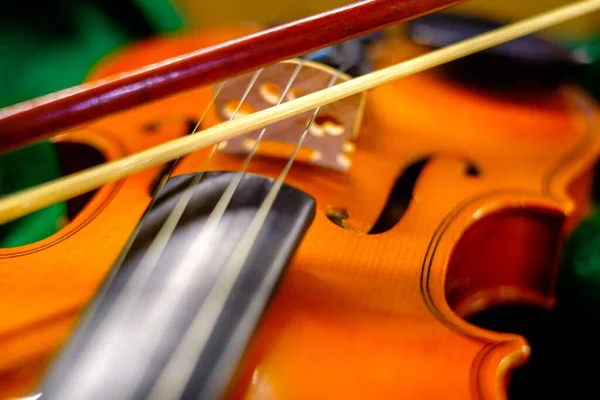 Bogen auf klassischer Geige im Karton — Stockfoto