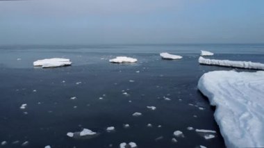 Buz parçaları soğuk deniz suyunda yüzüyor.