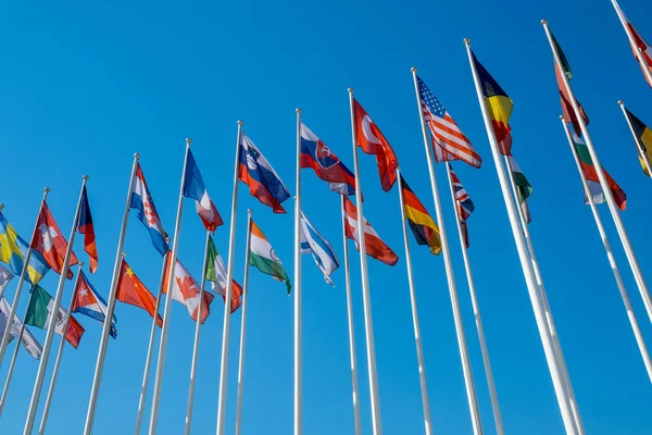 Diferentes banderas ondeando en los asta de bandera —  Fotos de Stock