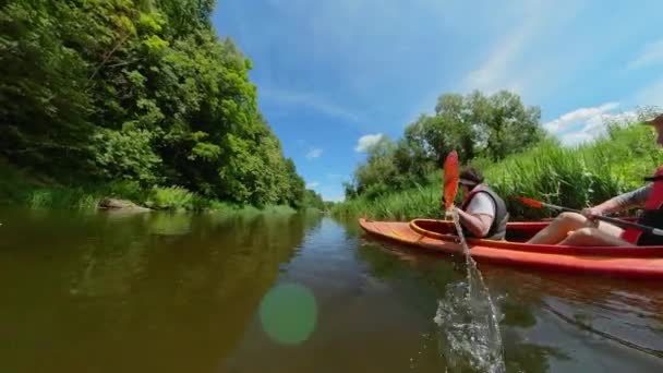 Friends kayaking in wild nature — Stock Video