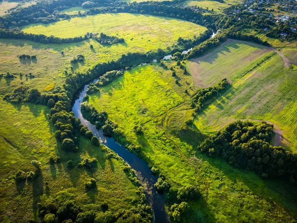 Kurviger Fluss in grüner Landschaft — Stockfoto