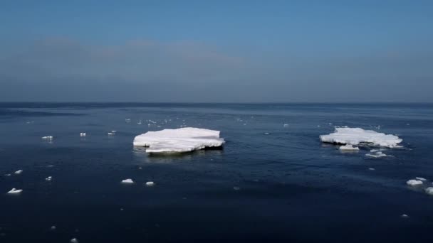 IJsbergen drijvend op golvend zeewater — Stockvideo