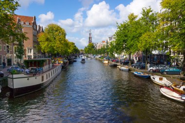 Amsterdam'ın tarihi kent kanalda Panoraması