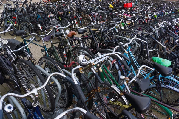 Un sacco di biciclette sul parcheggio biciclette — Foto Stock