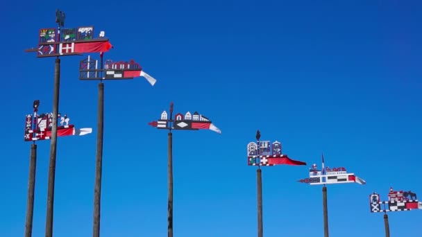 Wooden carved weather vanes in Nida — стокове відео