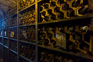 Bottles in the wine cellar in the wine cellar