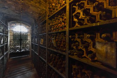 Bottles in the wine cellar in the wine cellar