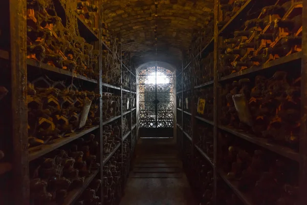 Bottles in the wine cellar in the wine cellar — Stockfoto