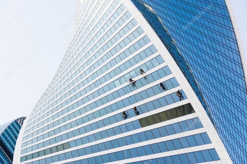 Window washers working