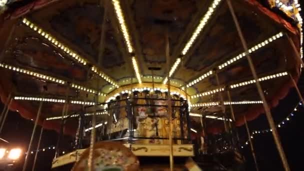 Merry-go-round carousel at evening — Stock Video