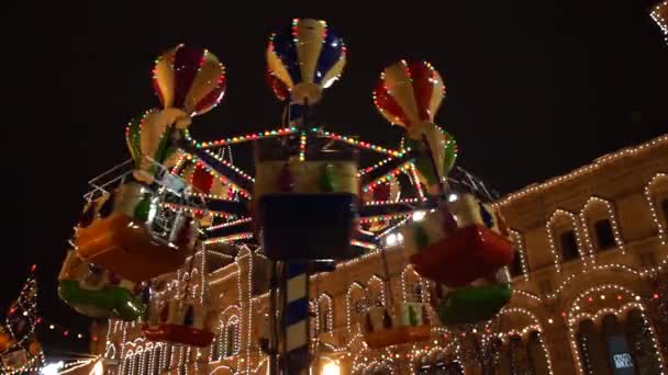 Carousel at Christmas Fair — Stock Video