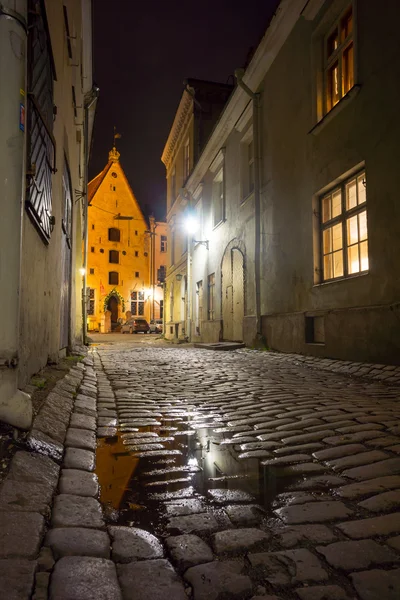 Medieval street in old town at night — Stock Photo, Image