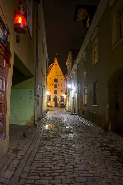 Medieval street in old town at night — Stock Photo, Image