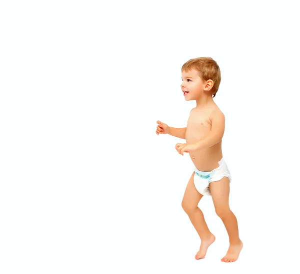 First steps of happy baby boy — Stock Photo, Image