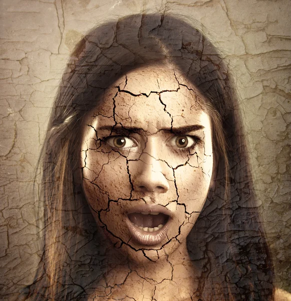 Skin Care Concept. Woman with Dry Cracked Face — Stock Photo, Image