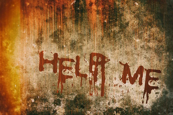 Horror Crime Concept. Help Message on Bloody Background Wall — Stock Photo, Image