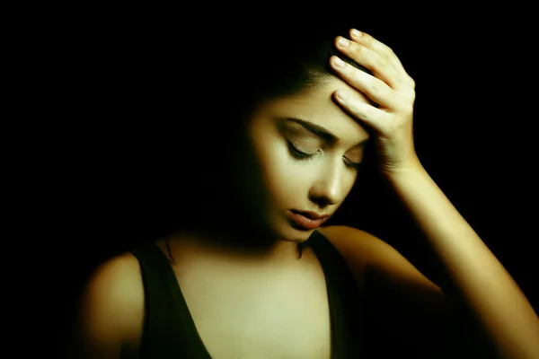 Depression. Sad Young Woman with Face in the Dark — Stock Photo, Image