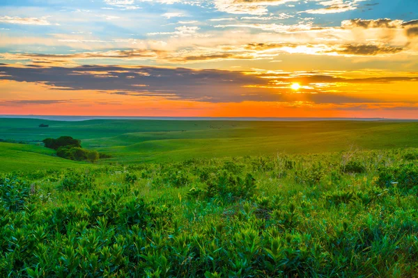 燧石の丘のカンザスの夕日 ストック画像