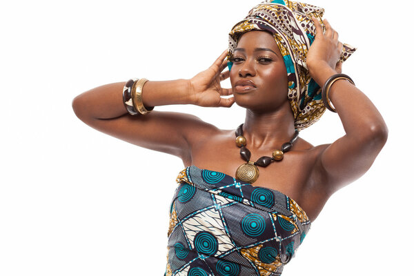 Young attractive African model in traditional dress.