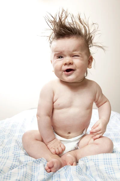 Litte boy with very long hair. — Stock Photo, Image