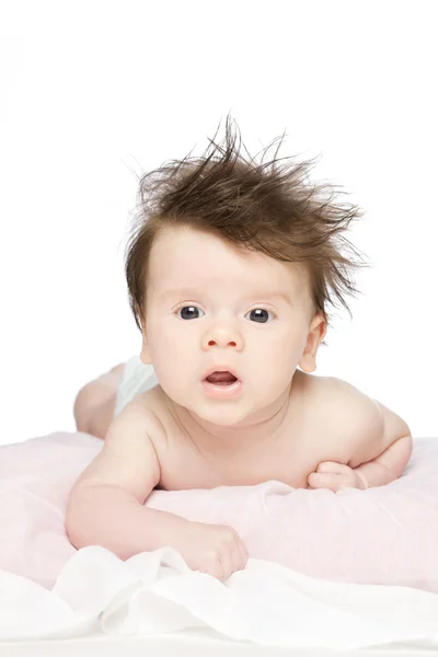 Lindo bebé con el pelo largo . —  Fotos de Stock