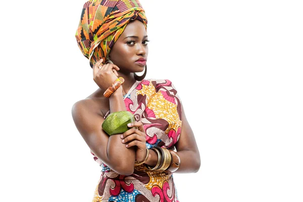 African fashion model on white background. — Stock Photo, Image