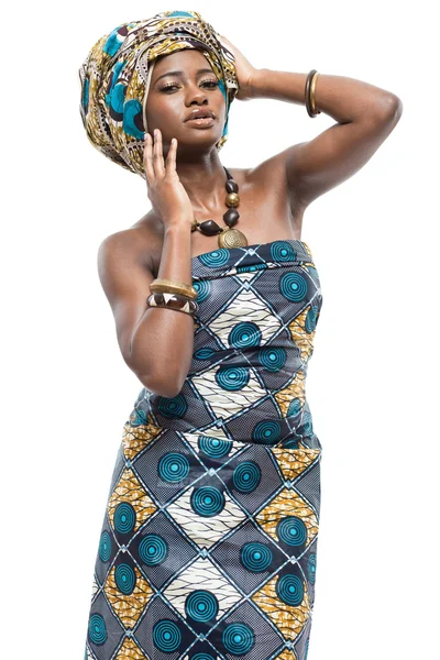 African fashion model on white background. — Stock Photo, Image