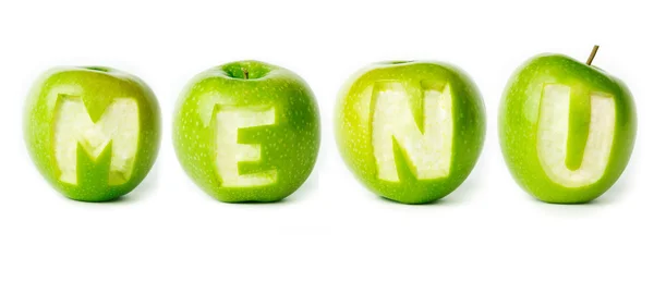 Woord "menu" gemaakt van groene appels. — Stockfoto