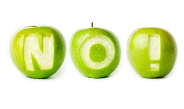 Woord "nee" gemaakt van groene appels. — Stockfoto
