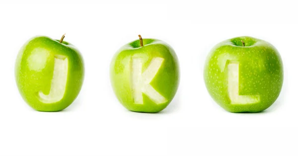 Fresh green apple alphabet. — Stock Photo, Image