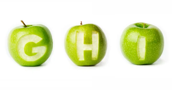 Färskt grönt äpple alfabetet. — Stockfoto