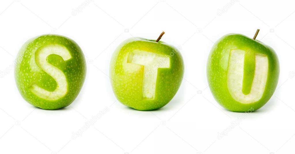 Fresh green apple alphabet.