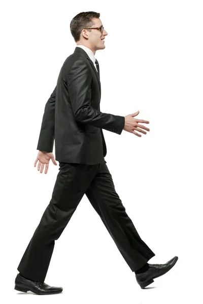 Businessman in black suit on white. — Stock Photo, Image