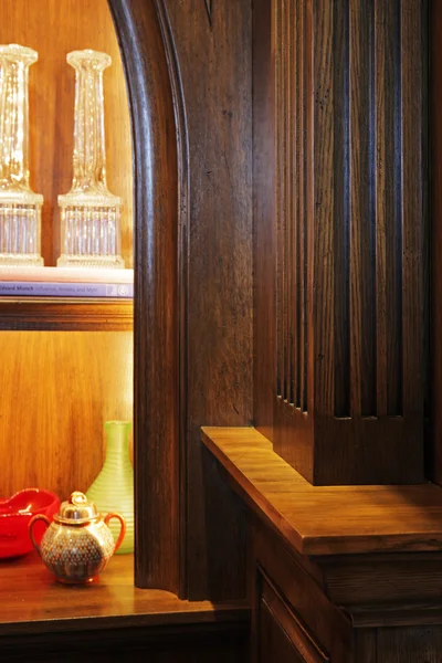 Detail of dark wooden furniture. Kitchen. — Stock Photo, Image