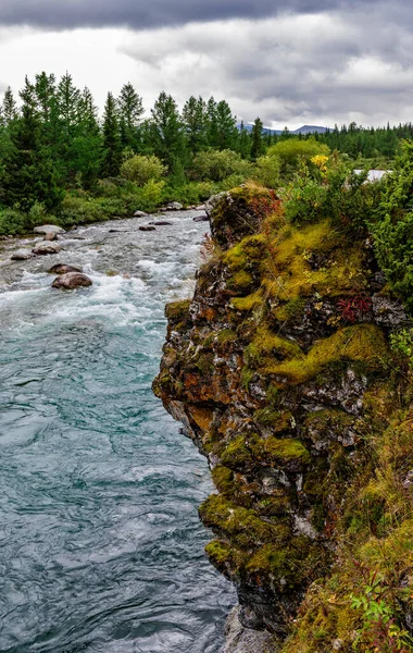 Βόρειος ποταμός που ρέει μεταξύ των βράχων σε δασική περιοχή — Φωτογραφία Αρχείου