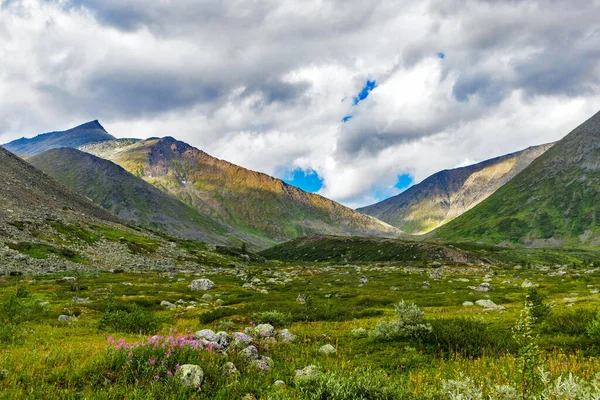 Paisaje Con Valle Montañoso Montañas Rocosas Los Urales Subpolares Día —  Fotos de Stock