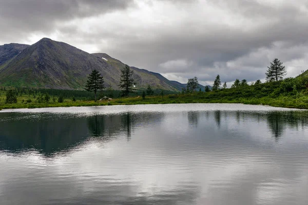 Studené Jezero Horách Subpolárního Uralu Zamračený Den — Stock fotografie