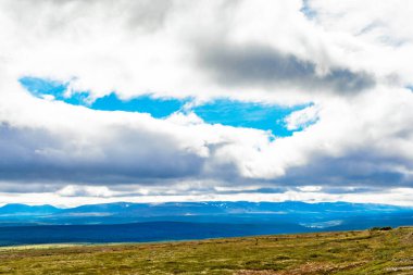 Bir yaz günü Urallar 'da ufuktaki tundra ve dağ sırasının görüntüsü