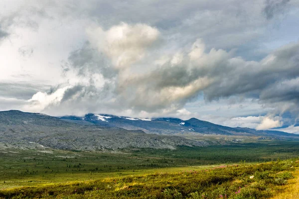Landschaft Mit Gebirgstal Und Felsigen Bergen Subpolaren Ural Einem Sommertag — Stockfoto