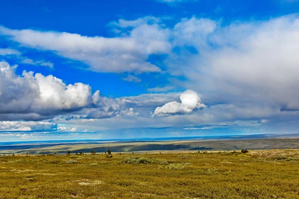 View Northern Tundra Sky Clouds Subpolar Urals Summer Day — Stock Photo, Image