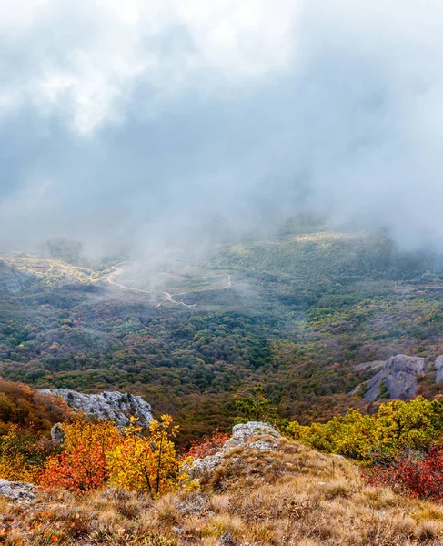 Vista Dalla Montagna Paesaggio Del Crimea Giorno Autunno — Foto Stock