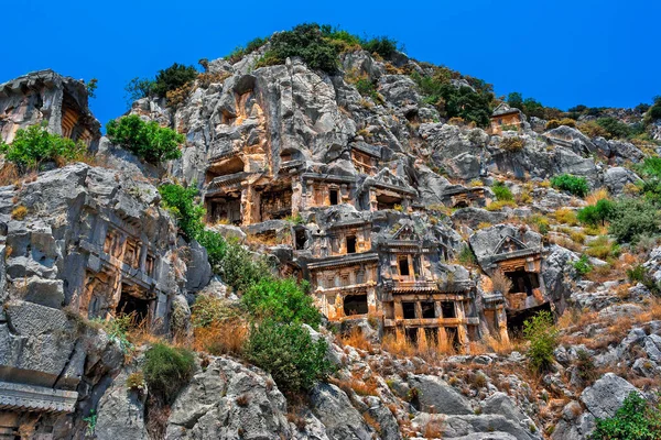 Antigua Piedra Myra Tumbas Demre Región Lycian Turquía Día Soleado —  Fotos de Stock