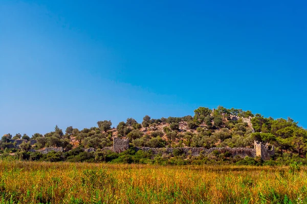 Ruins Old Pydnee Fortress Lycian Path Turkey Summer Day — Stock Photo, Image