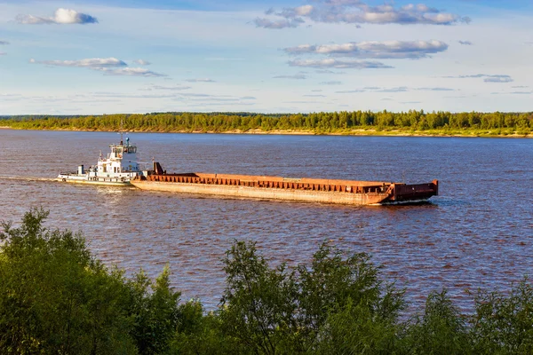 Barge on river — Stock Photo, Image