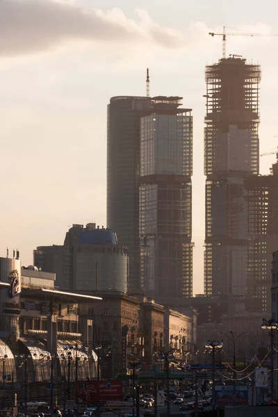 Moscow International Business Center vid solnedgången — Stockfoto